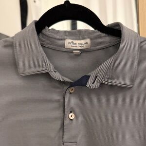 Peter Millar Navy and White Striped Golf Polo Dry fit